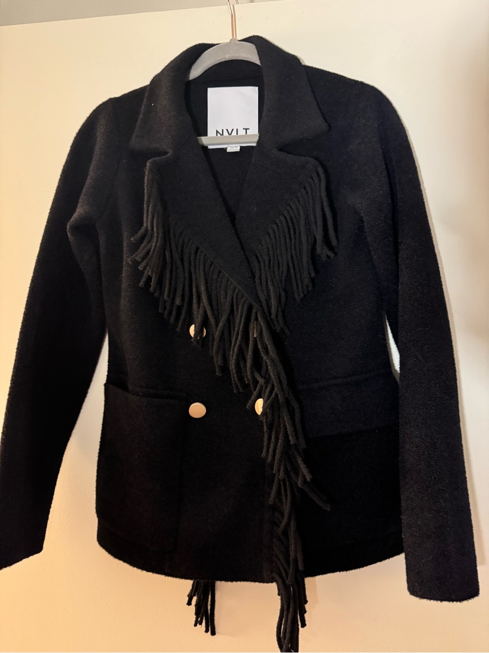 NVLT Black Fringe Double-Breasted Jacket